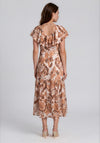 Serafina Collection Leaf Print Frill Collar Midi Dress, Tan