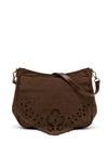 Zen Collection Faux Suede Flap Over Crossbody Bag, Brown