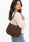 Zen Collection Faux Suede Flap Over Crossbody Bag, Brown