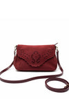 Zen Collection Faux Suede Flap Over Crossbody Bag, Wine