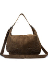 Zen Collection Faux Suede Stud Crossbody Bag, Green
