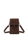 Zen Collection Faux Suede Stud Mini Crossbody Bag, Brown