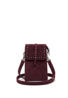 Zen Collection Faux Suede Stud Mini Crossbody Bag, Wine