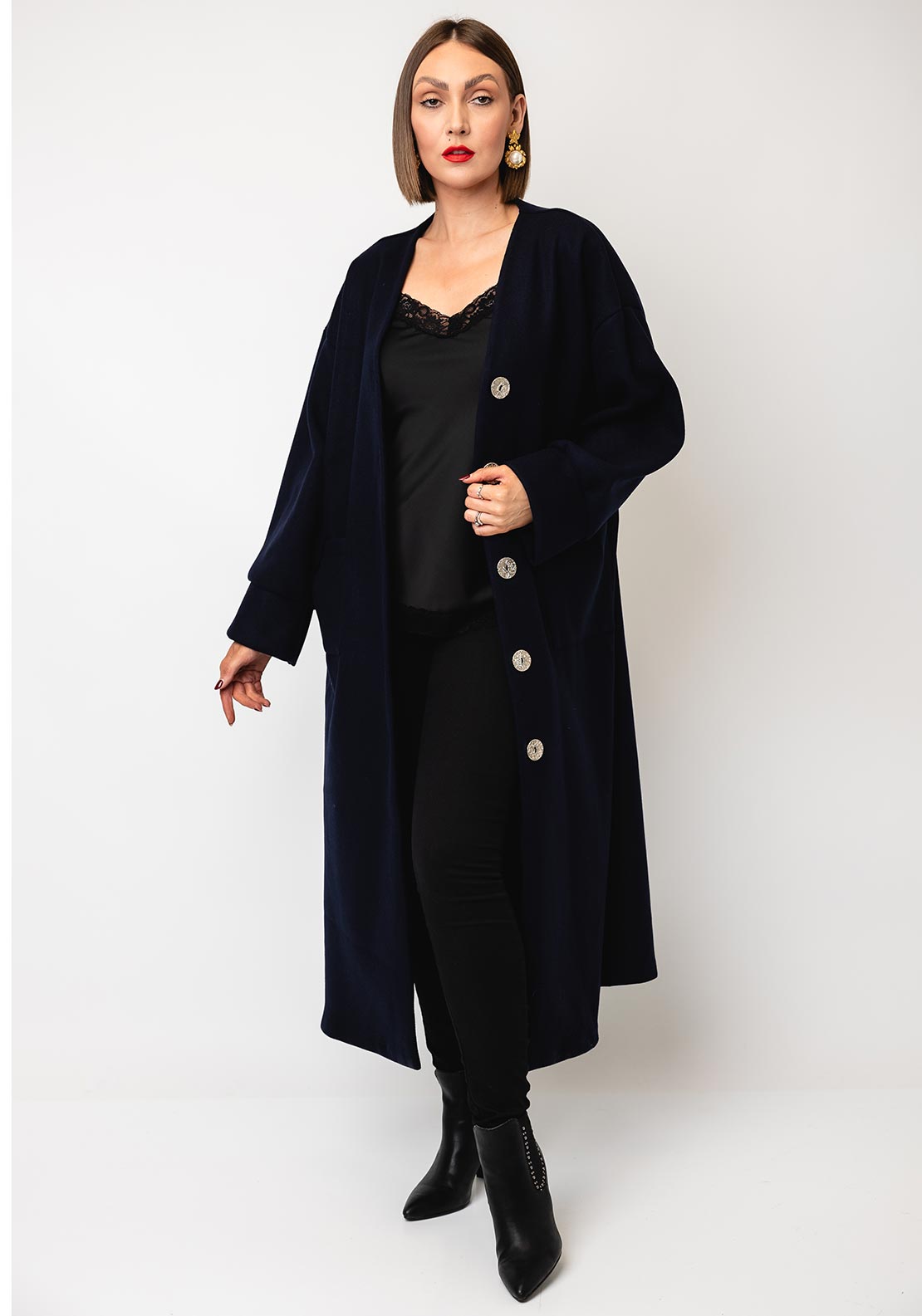 Serafina Collection One Size Wool Blend Coat, Navy