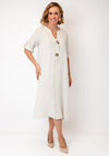 Serafina V-Neck Button Detail Midi Dress, Beige