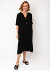 Serafina V-Neck Button Detail Midi Dress, Black