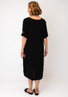 Serafina V-Neck Button Detail Midi Dress, Black