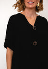 Serafina V-Neck Button Detail Midi Dress, Black