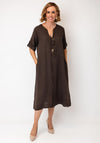 Serafina V-Neck Button Detail Midi Dress, Brown