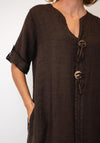 Serafina V-Neck Button Detail Midi Dress, Brown