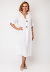 Serafina V-Neck Button Detail Midi Dress, White