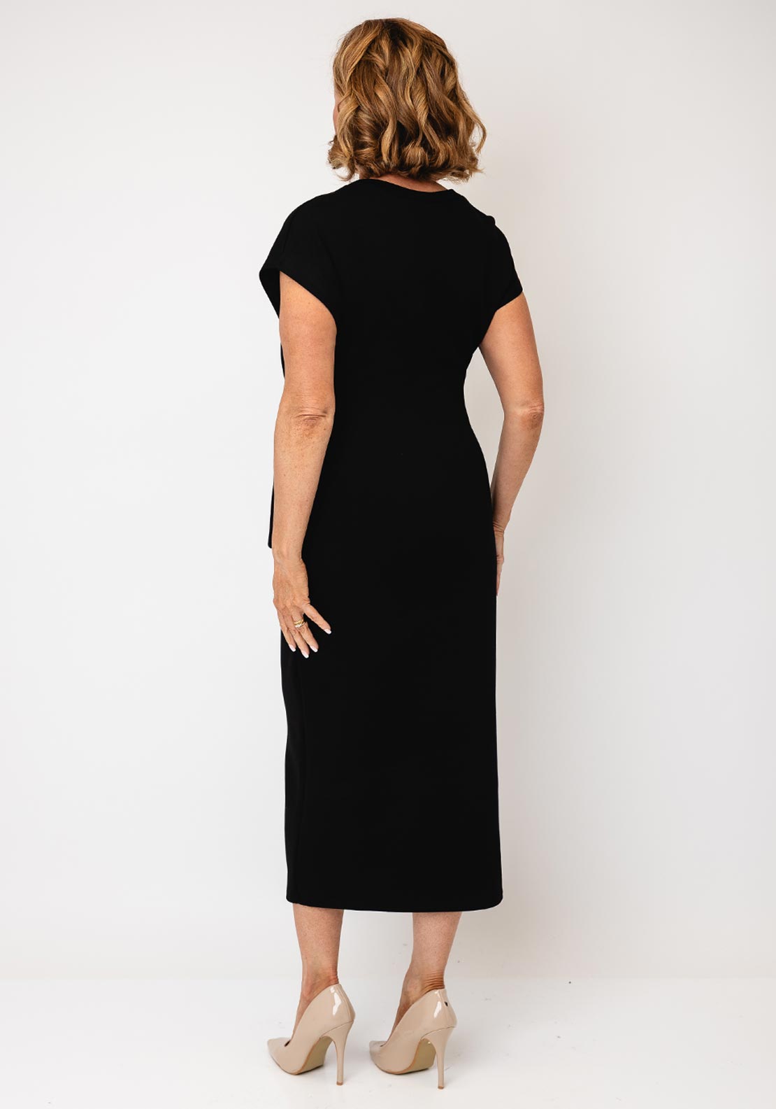 Serafina Belt Detail Midi Dress, Black
