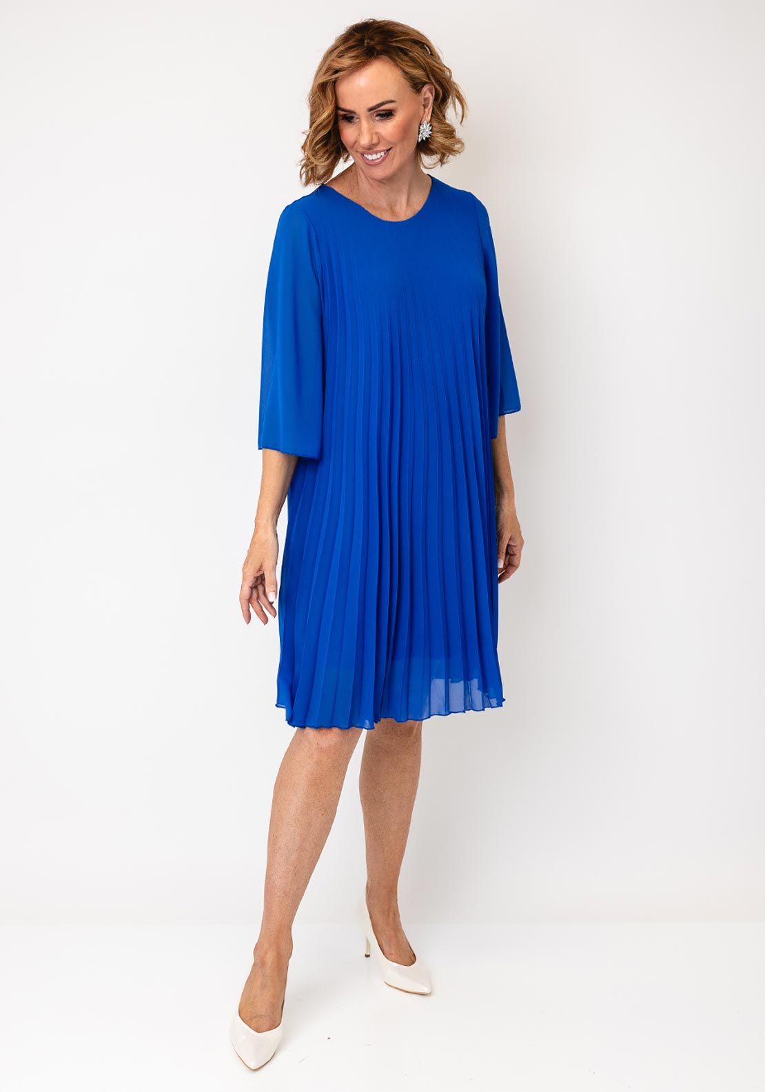 Serafina Pleated Midi Dress, Royal Blue