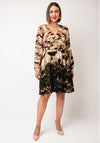 Serafina Collection Abstract Print Wrap Effect Dress, Beige