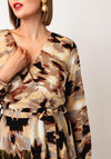 Serafina Collection Abstract Print Wrap Effect Dress, Beige