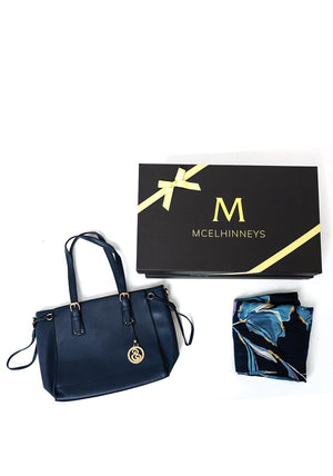 Serafina Collection Scarf & Handbag Boxed Giftset, Navy