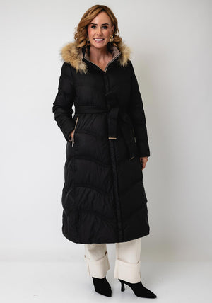 Serafina Collection Longline with Faux Fur Detail Coat, Black