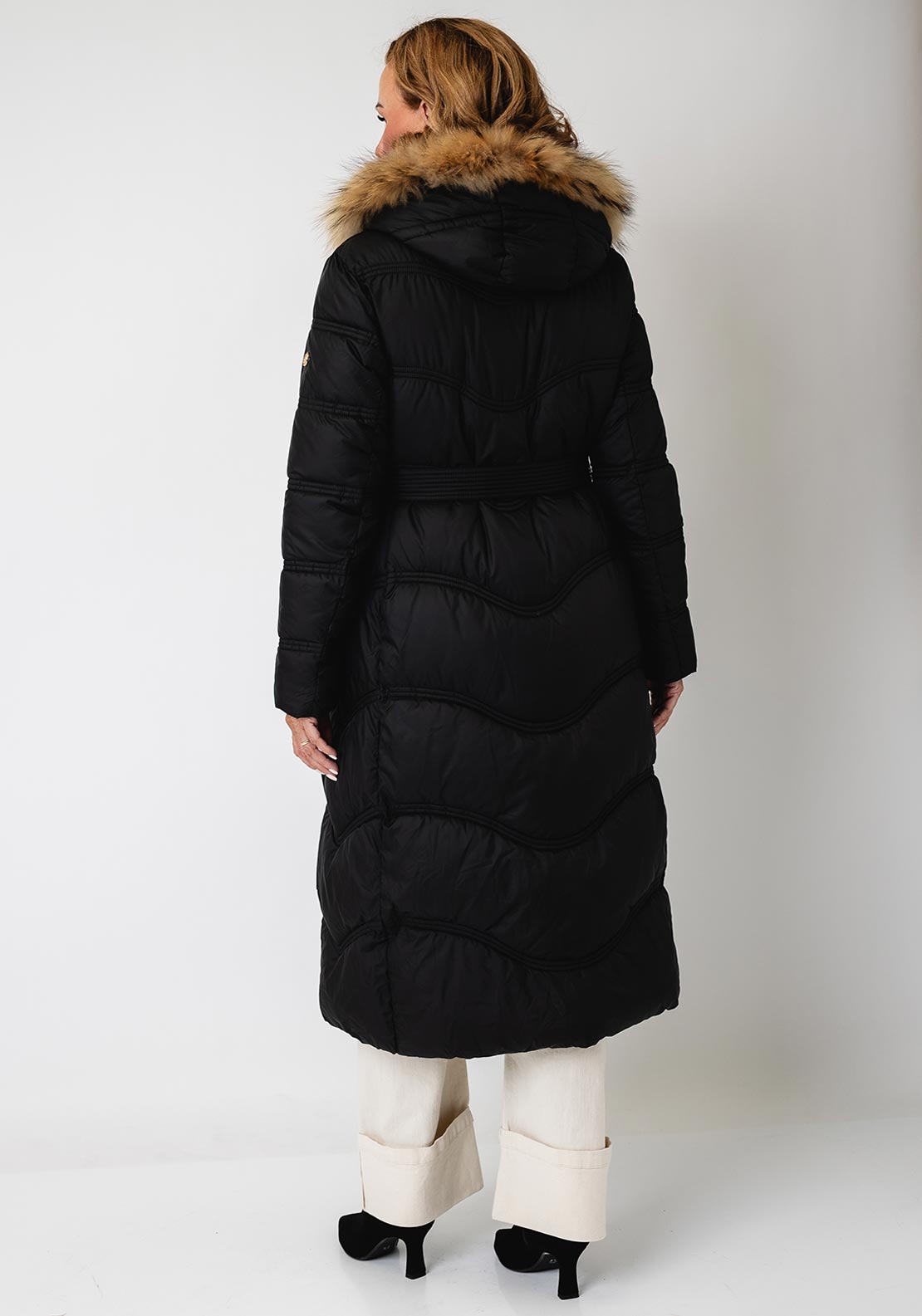 Serafina Collection Longline with Faux Fur Detail Coat, Black