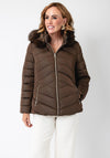 Serafina Collection Hood with Faux Fur Detail Coat, Taupe