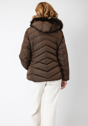 Serafina Collection Hood with Faux Fur Detail Coat, Taupe