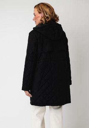 Serafina Collection Quilted with Hood Coat, Black