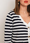 Serafina Collection One Size Gold Button Striped Cardigan, Navy