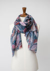 Serafina Collection Leaf Print Lightweight Scarf, Grey