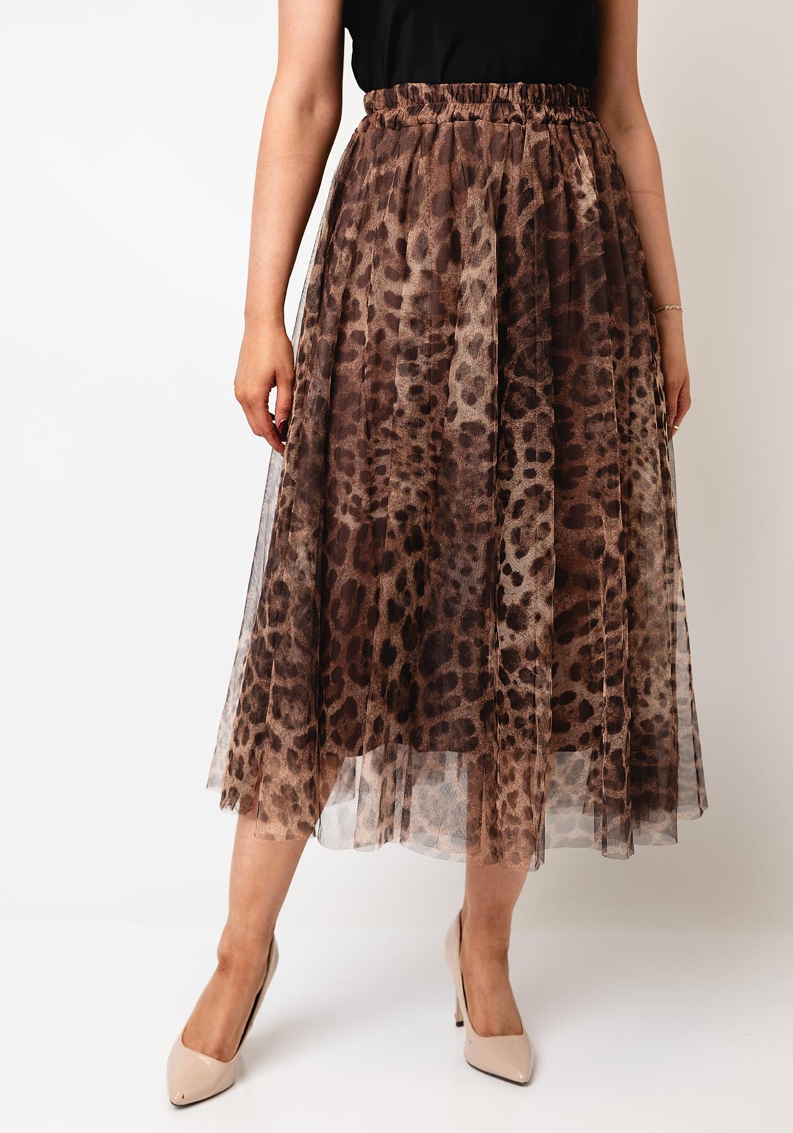 Serafina Collection One Size Leopard Print Tulle Skirt, Brown