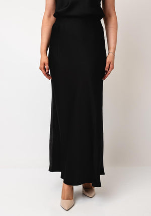 Serafina Collection Satin Maxi Slip Skirt, Black