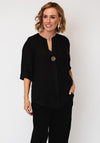 Serafina Linen with Button Detail Top, Black