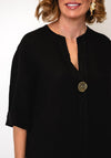Serafina Linen with Button Detail Top, Black
