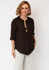 Serafina Linen with Button Detail Top, Brown