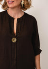 Serafina Linen with Button Detail Top, Brown
