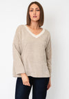 Serafina Collection One Size Embossed Logo Ribbed Sweater, Beige