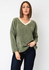 Serafina Collection One Size Embossed Logo Ribbed Sweater, Green