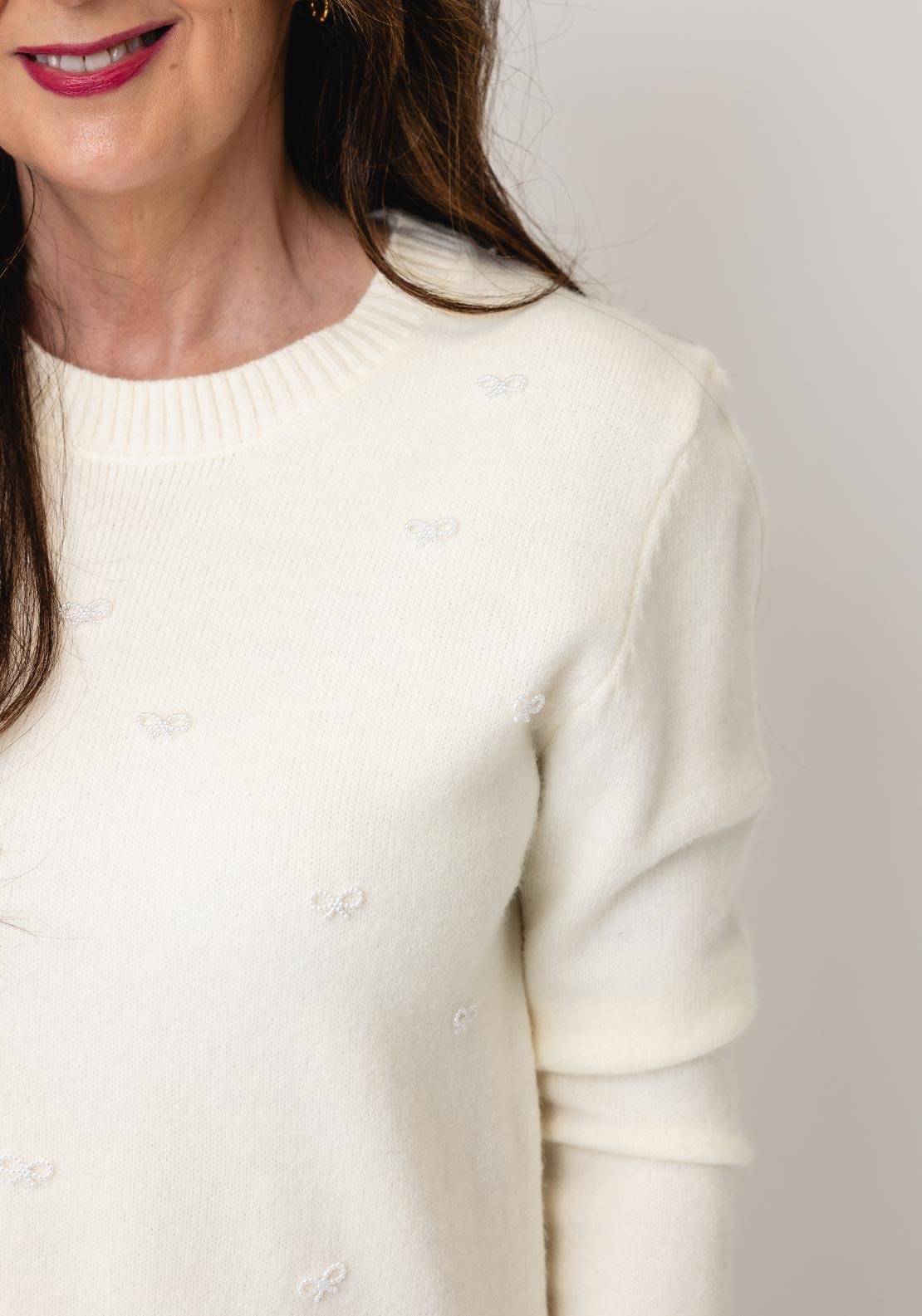Serafina Collection Knitted with Bow Detail Jumper, Cream