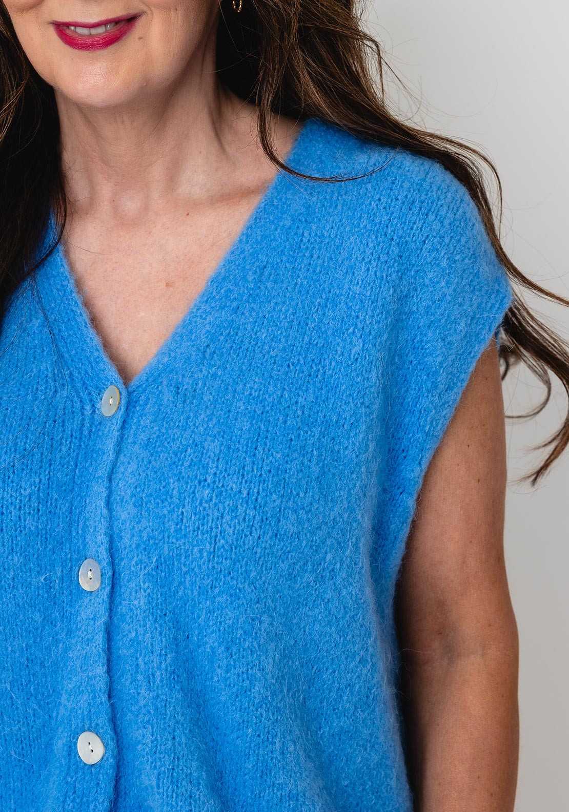 Serafina Collection Knitted Sleeveless Cardigan, Blue