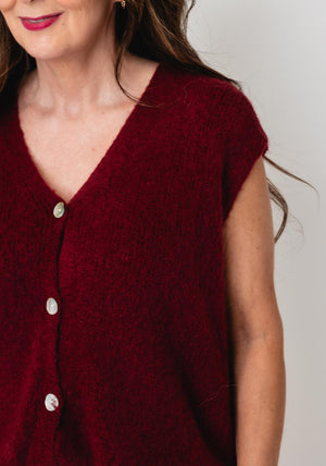 Serafina Collection Knitted Sleeveless Cardigan, Wine
