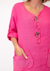 Serafina Linen with Button Detail Top, Pink