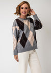 Serafina Collection One Size Argyle Print Jumper, Grey Multi