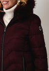 Serafina Collection Longline with Faux Fur Detail Coat, Wine