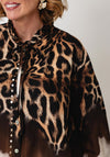 Serafina Collection One Size Frill Neck Leopard Print Shirt, Beige Multi