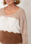 Serafina Colour Block V Neck Jumper, Beige