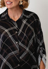 Serafina Collection One Size Chain Print with Embellished Buttons Shirt, Black Multi