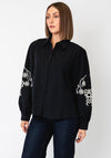 Serafina Collection Embroidered Sleeve Shirt, Black