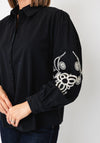 Serafina Collection Embroidered Sleeve Shirt, Black