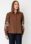 Serafina Collection Embroidered Sleeve Shirt, Brown