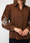 Serafina Collection Embroidered Sleeve Shirt, Brown