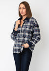 Serafina Collection Checked Suedette Collar Shirt, Navy