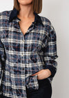 Serafina Collection Checked Suedette Collar Shirt, Navy